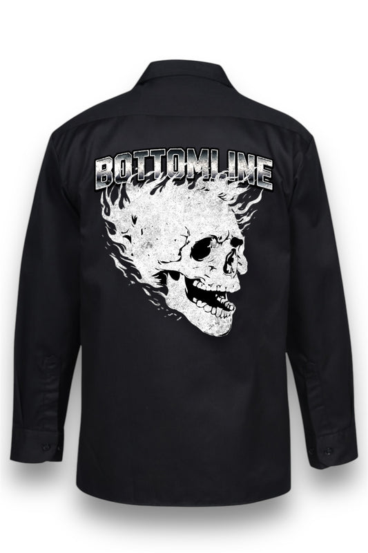 BOTTOMLINE "SKULL ON FIRE" LONG SLEEVE WORK TEE